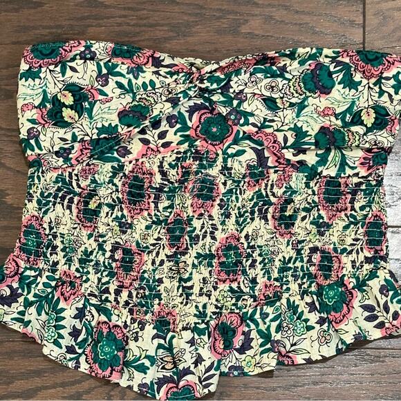 Free People One More Time Tube Top Green Pink Floral Strapless Size Large - Picture 3 of 9